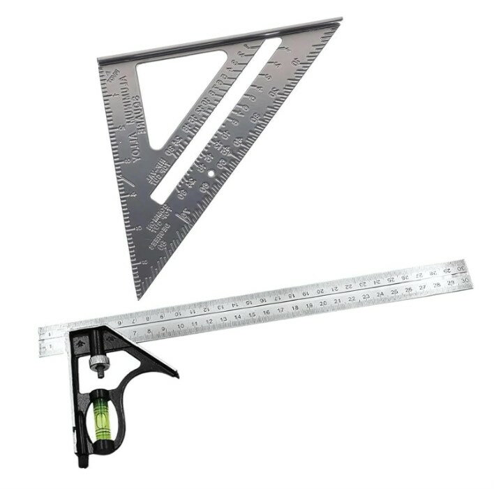 Rakuten - 直角定規 丸ノコガイド セット 三角定規 直角ルーラー アルミ製 木工用 測定工具 DIY 大工道具 墨付け 角度測定 切断ガイド 丸ノコ定規 精度測定 水平確認 2点セット スコヤ DIY 直角出し 丸ノコ 測定