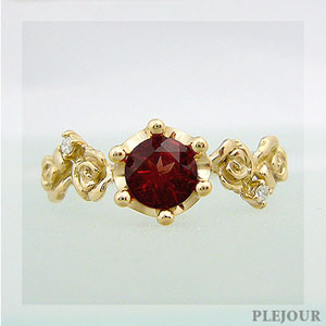 アンデシンリング K18 薔薇 王冠 ダイヤモンド付 バラと王冠のコンビ 指輪/ プラチナ変更可能