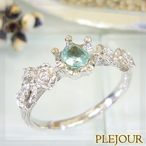 グリーンベリル リング K18 薔薇 王冠 ダイヤモンド付 バラと王冠のコンビ 指輪/ プラチナ変更可能