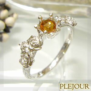 オレンジサファイア リング ローズカット K18 薔薇 王冠 ダイヤモンド付 バラと王冠のコンビ 指輪/ プラチナ変更可能