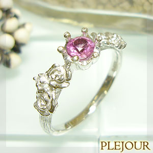ピンクサファイア リング K18 薔薇 王冠 ダイヤモンド付 バラと王冠のコンビ 指輪/ プラチナ変更可能