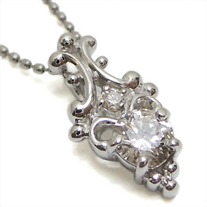 ダイヤモンド・ペンダント・アンティーク・K18WG・ネックレ