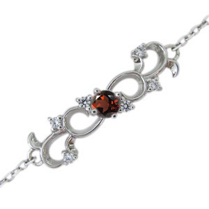 プラチナ・ガーネット・アンクレット・唐草・アラベスク・一粒