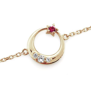 ルビー アンクレット 三日月 星 K10 ブレスレット