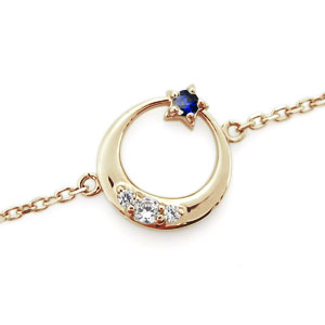 サファイア アンクレット 三日月 星 K10 ブレスレット