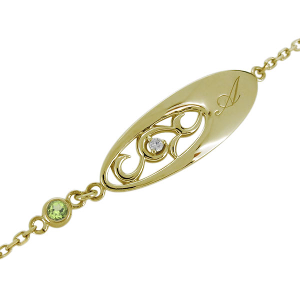 アンクレット・ペリドット・イニシャル・唐草・レディース・ブレスレット・18金 プレゼント 母の日 2023