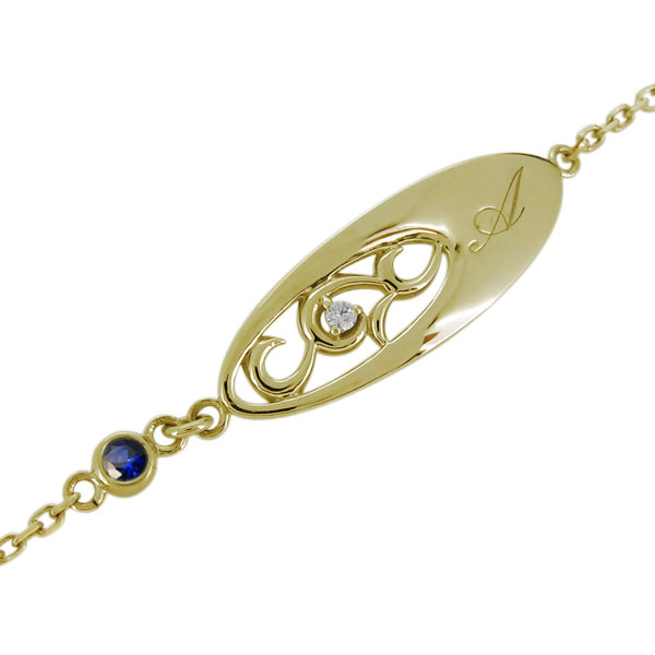 アンクレット・サファイア・イニシャル・唐草・レディース・ブレスレット・18金 プレゼント 母の日 2023