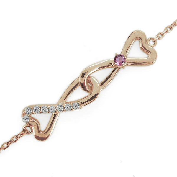 アンクレット・ハート・インフィニティ・10月誕生石・ピンクトルマリン・ブレスレット・10金