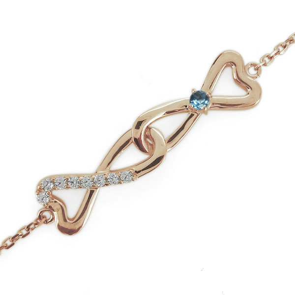 アンクレット・ハート・インフィニティ・11月誕生石・ブルートパーズ・ブレスレット・10金