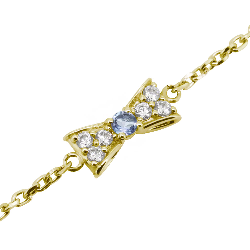 アンクレット つけっぱなし ブレスレット レディース 誕生石 3月 アクアマリン リボン 10金 ゴールド 10k シンプル おしゃれ ジュエリー プレゼント ...