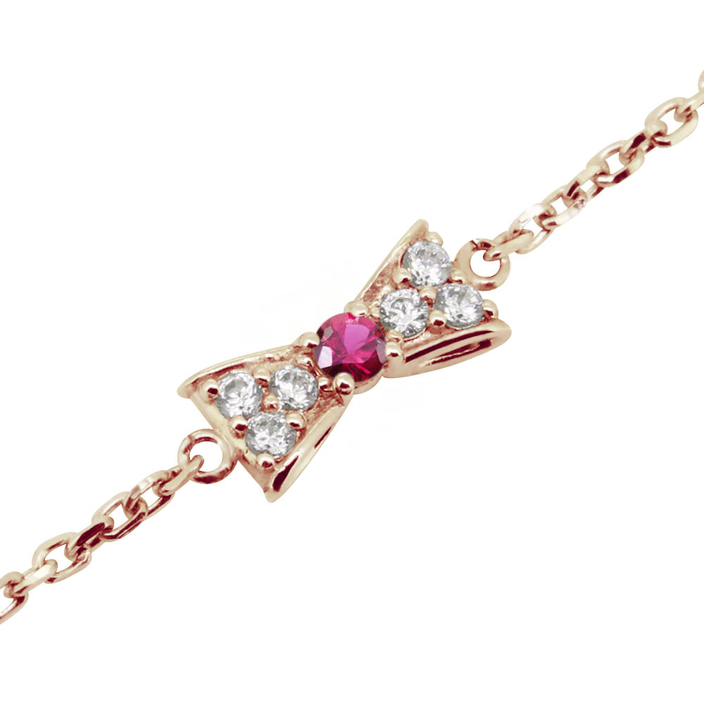 アンクレット 高級 ブランド 18k ゴールド ブレスレット レディース リボン ルビー 7月誕生石 りぼん 18金 金属アレルギー対応 k18 ジュエリー 女...