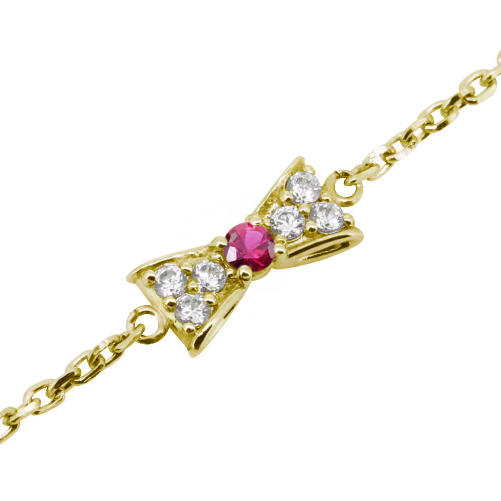 アンクレット つけっぱなし ブレスレット レディース 誕生石 7月 ルビー リボン 10金 ゴールド 10k シンプル おしゃれ ジュエリー プレゼント 女性用