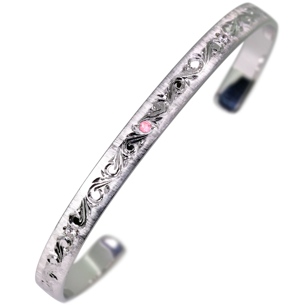 シルバー バングル レディース ピンクトルマリン 誕生石 10月 唐草 彫り ブレスレット ブランド 20代 30代 40代 50代 女性 プレゼント ギフト ...