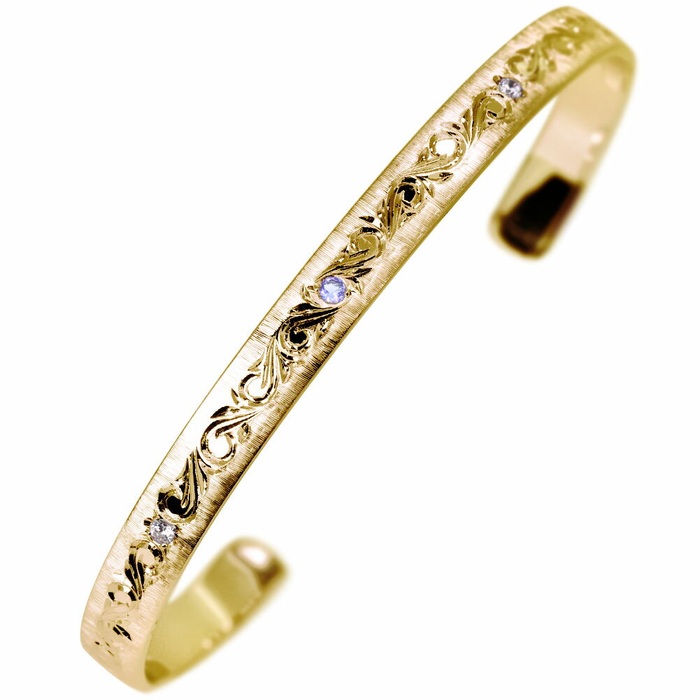 18金 バングル メンズ ゴールド 18k 唐草 ブレスレット タンザナイト 12月 誕生石 k18 彫金 手彫り 男性 大人 かっこいい プレゼント ジュエリー 人気 クリスマス 彼氏 おすすめ アラベスク