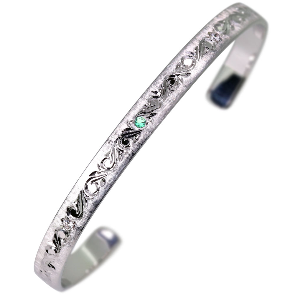 シルバー バングル レディース エメラルド 誕生石 5月 唐草 彫り ブレスレット ブランド 20代 30代 40代 50代 女性 プレゼント ギフト 誕生日 ...
