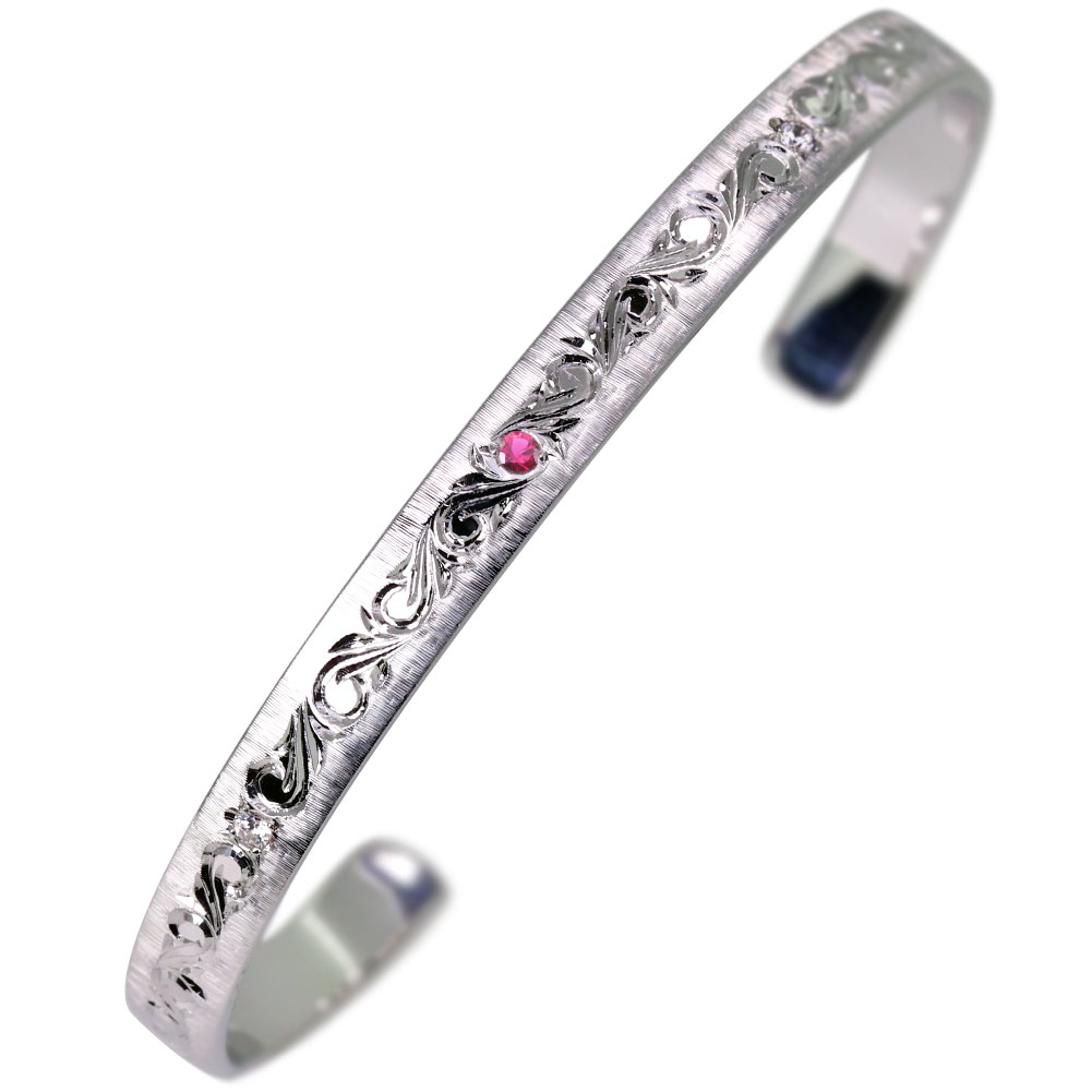 シルバー バングル レディース ルビー 誕生石 7月 唐草 彫り ブレスレット ブランド 20代 30代 40代 50代 女性 プレゼント ギフト 誕生日 記念...