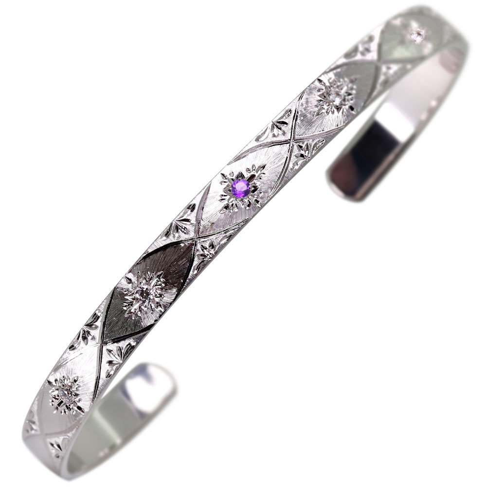 シルバー バングル レディース 彫金 誕生石 ブレスレット シルバー925 手彫り 彫り アクセサリー 女性 誕生日プレゼント 記念日 彼女 カップル お揃い ...