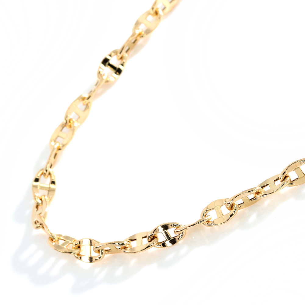 ブレスレット イエローゴールド K18 中空チェーン メンズ アンカーチェーン K18YG 中空 地金 16cm 18cm..