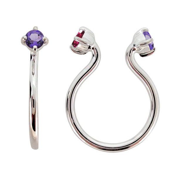 フープイヤリング プラチナ アメジスト イヤリング 痛くない ノンホールピアス イヤーカフ シンプル レディース リバーシブル 母の日 2024