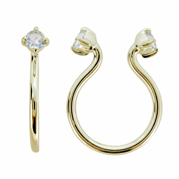 イヤーカフ レディース フープ イヤリング おしゃれ 18k ノンホールピアス ロイヤルブルームーンストーン リバーシブル ピンクゴールド 母の日 2024