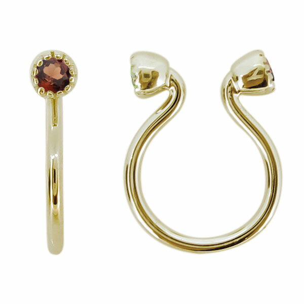 フープピアス 18k イヤリング おしゃれ ノンホールピアス シンプル ガーネット イヤーカフ earring