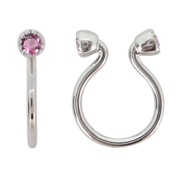 イヤーカフ レディース プラチナ ピアス ピンクトルマリン イヤリング ノンホールピアス シンプル リバ..