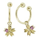 フープイヤリング k18 ノンホールピアス 桜の花 さくらモチーフ ピンクトルマリン シンプル イヤーカフ レディース 18k イエロー ピンク 母の日 202...