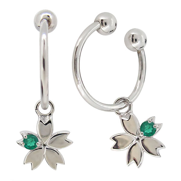 桜 ピアス ノンホール 揺れる イヤリング おしゃれ プラチナ レディース イヤーカフ 5月誕生石 エメラルド 母の日 2024