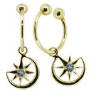 フープイヤリング k18 ノンホールピアス 揺れる 三日月 星 アクアマリンサンタマリア イヤーカフ レディース 痛くない 18k 両耳用 母の日 2024