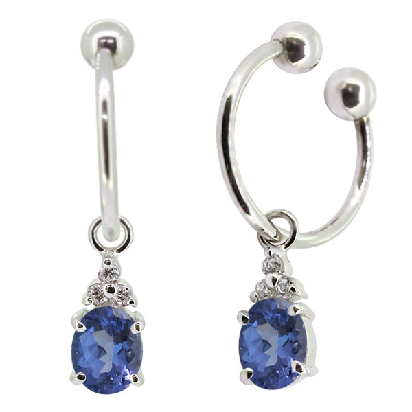 フープイヤリング タンザナイト ノンホール ピアス 揺れる 12月誕生石 プラチナ レディース イヤーカフ ギフト 女性 母の日 2024