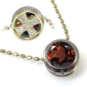 クロス ネックレス k18 小さめ 一粒ジュエリー ガーネット