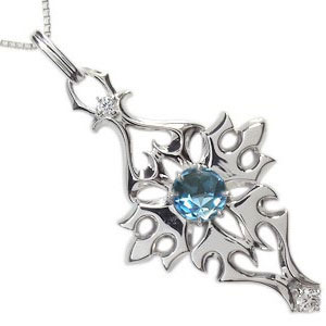 プラチナ・メンズ・トライバル・ネックレス・ブルートパーズ・ペンダント 父の日 2023