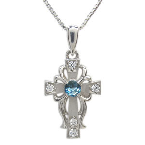 プラチナ ネックレス ブルートパーズ クロス メンズ 誕生石 クロス Pt900 唐草 ダイヤモンド 記念日 父の日