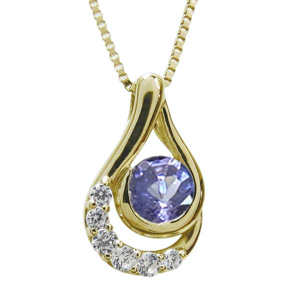 タンザナイト アンティーク 雫ネックレス つゆ ペンダント K18