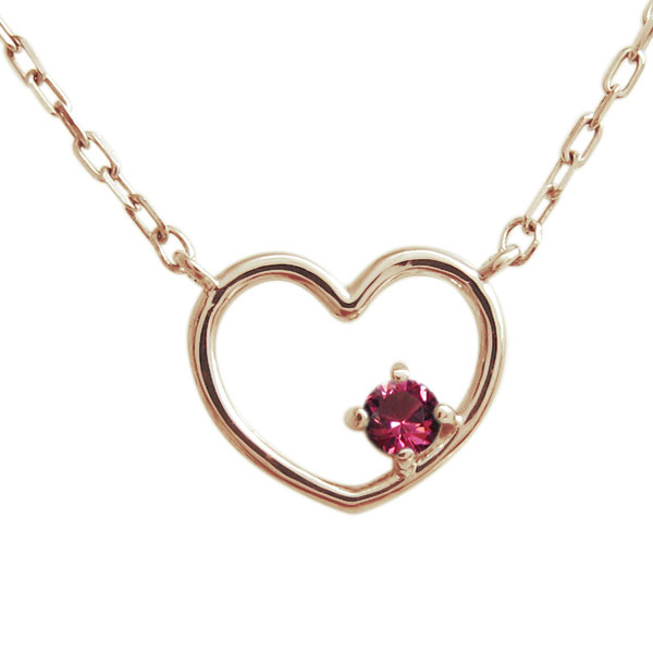 オープンハート・ルビー・ネックレス・ハートペンダント・18金・一粒(4)