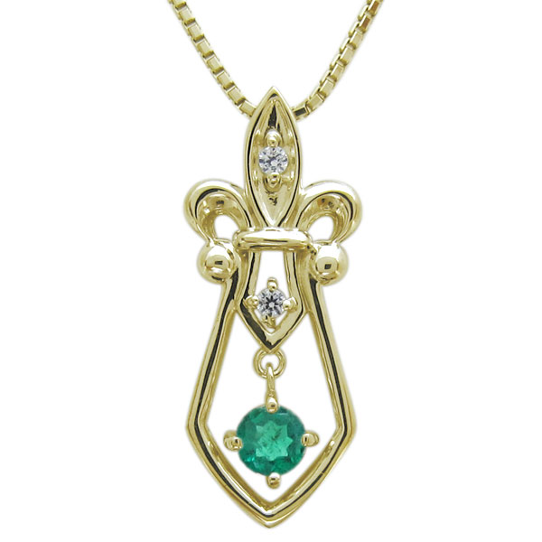 ゴールド ネックレス メンズ 細い ダガー 百合の紋章 エメラルド ペンダント K10 父の日 2024