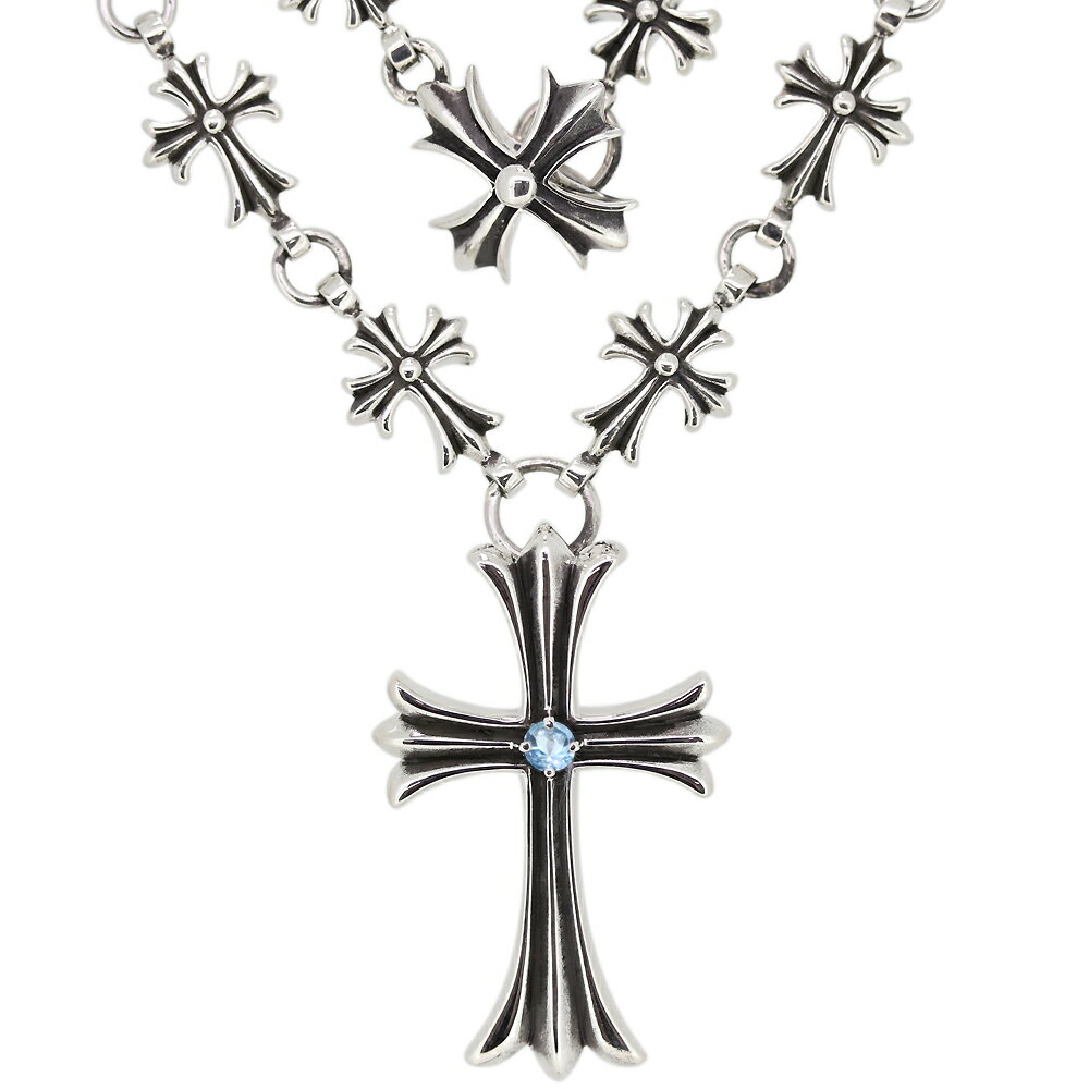 クロス ネックレス メンズ シルバー ブルートパーズ SV925 ペンダント 11月誕生石 父の日 2023