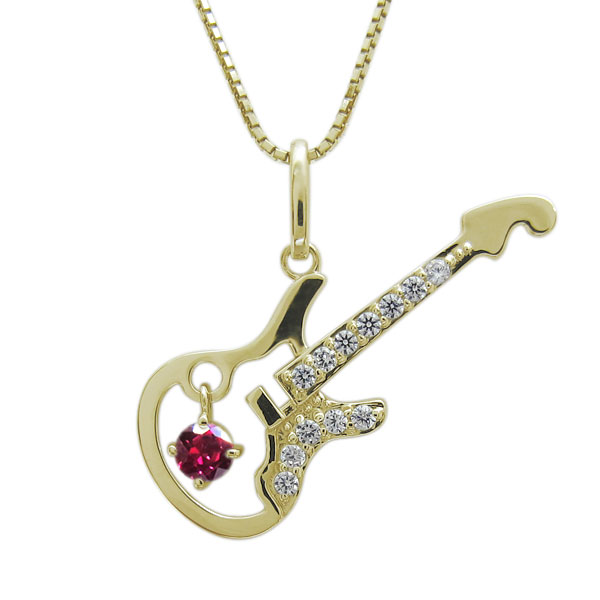10金 メンズネックレス ギター ルビー ペンダント 父の日 2024