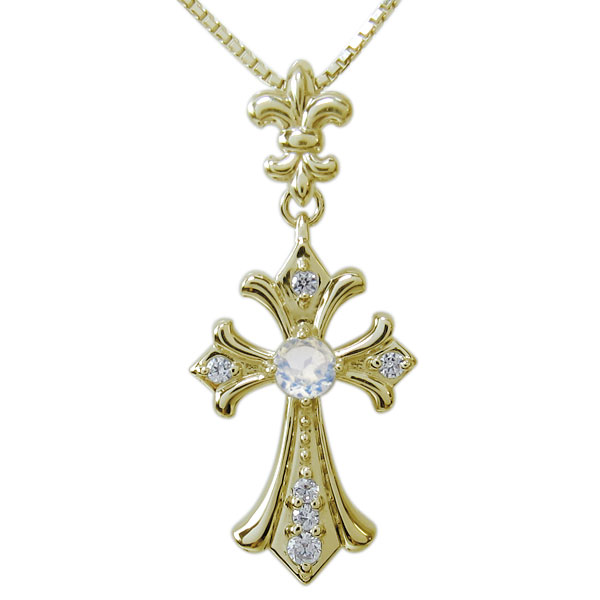 メンズ・ネックレス・クロス・十字架・ペンダント・ロイヤルブルームーンストーン・K10 父の日 2024