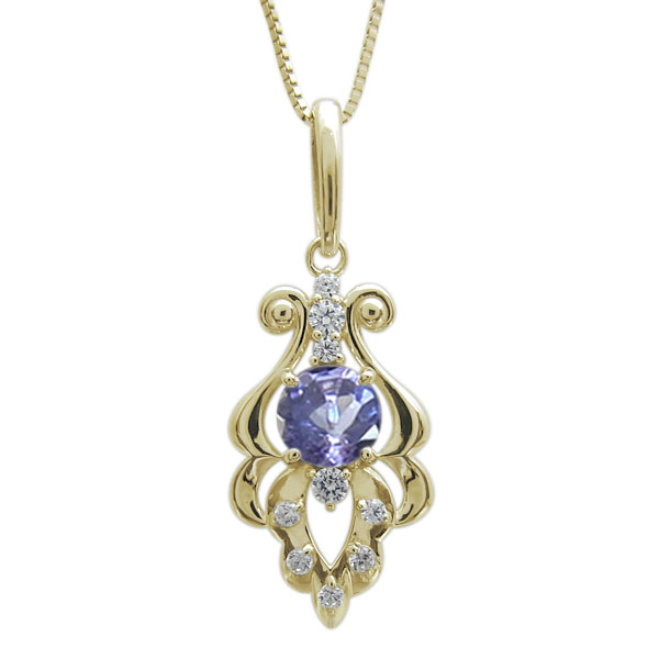 10金 タンザナイト ネックレス アラベスク 唐草 レディースペンダント プレゼント 母の日 2024