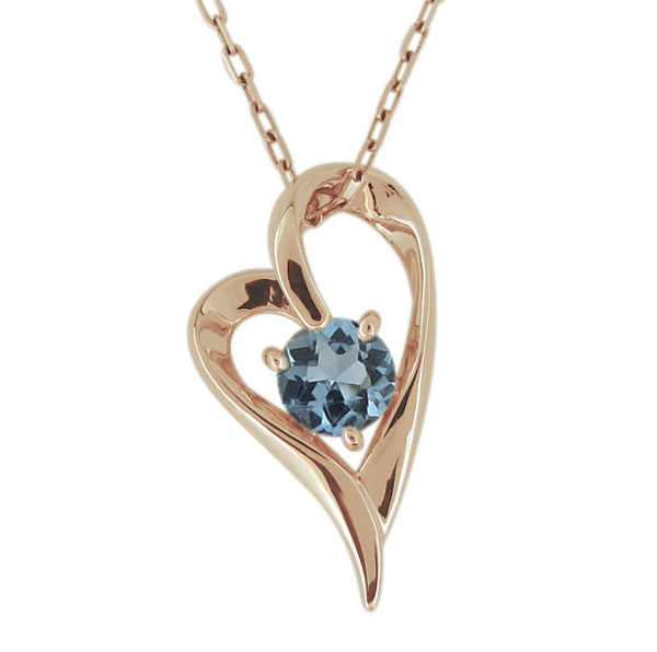 オープンハート ネックレス アクアマリンレディースペンダント ハート 10金 プレゼント 母の日 2024(4)