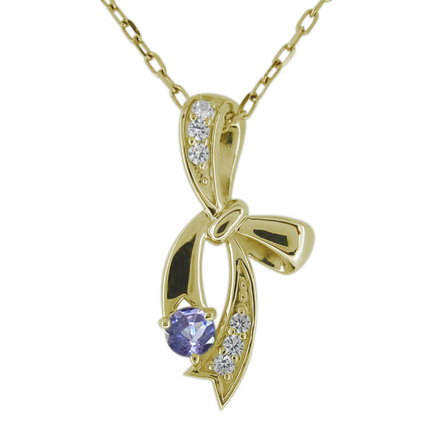 リボン・ネックレス・タンザナイト・12月誕生石・レディース・ペンダント・18金 プレゼント 母の日 2023