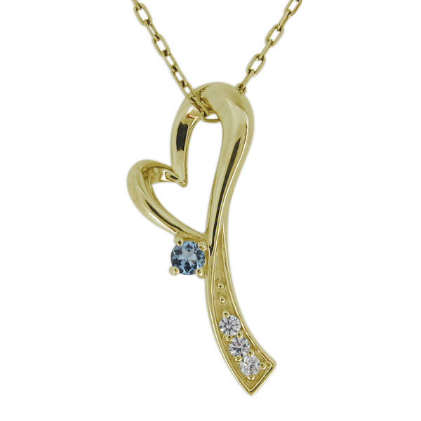 ネックレス レディース ハート 3月誕生石 アクアマリンサンタマリア 10金 オープンハート ペンダント プレゼント 母の日 2024