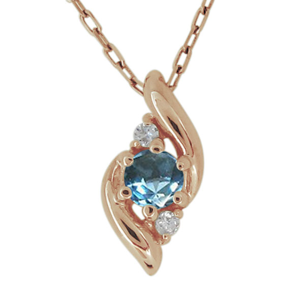 ネックレス 18金 K18 ピンク イエロー ブルートパーズ 11月誕生石 ペンダント 上品(4)