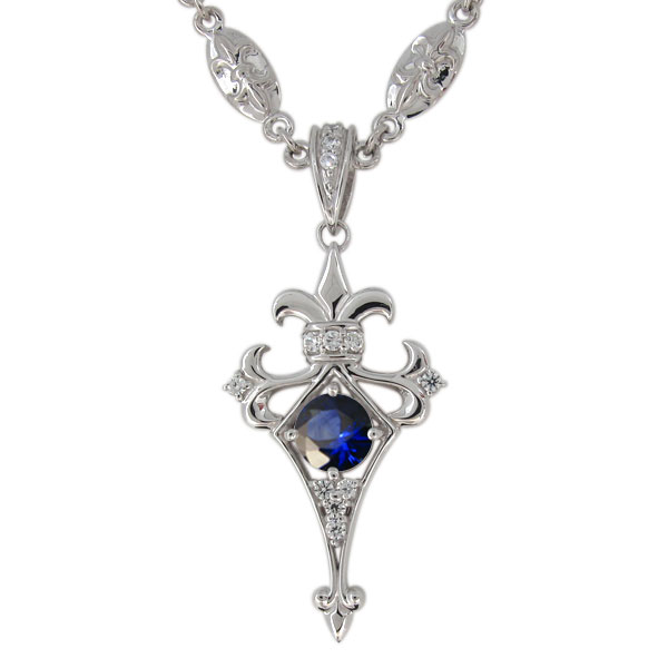 サファイア メンズ ネックレス 十字架 プラチナ 9月誕生石 百合の紋章 ペンダント 父の日 2024