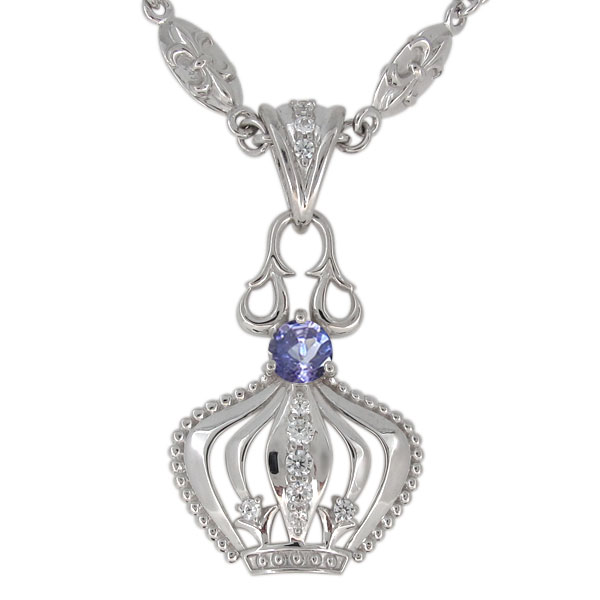 シルバー ネックレス クラウン 王冠 メンズ タンザナイト 12月誕生石 ペンダント 父の日 2023