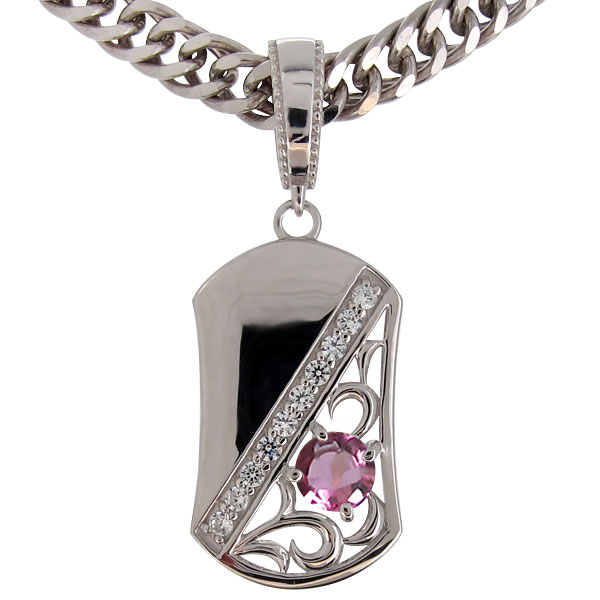 プラチナ ネックレス メンズ 喜平 ピンクトルマリンペンダント 唐草 父の日 2024