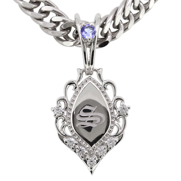 ネックレス プラチナ イニシャル入り メンズ タンザナイト 喜平 ペンダント 父の日 2024(4)