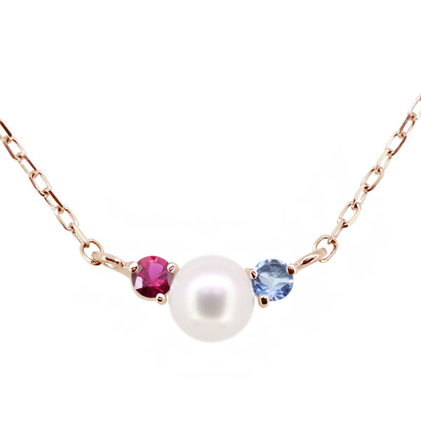 ネックレス パール 一粒 真珠 18k レディース 淡水パール ルビー シンプル 選べる2石 18金 ゴールド 細い チェーン 真珠 小さい 冠婚葬祭 法事