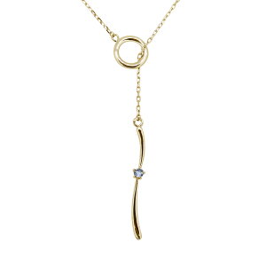 Y字 ネックレス ロングチェーン 18k 18金 ゴールド アクアマリンサンタマリア 誕生石 3月 ラリエット